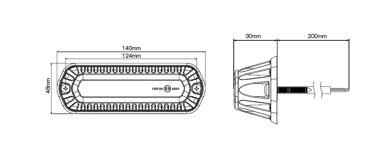 RCV2210 LED Amber Strobe Light tech diagram